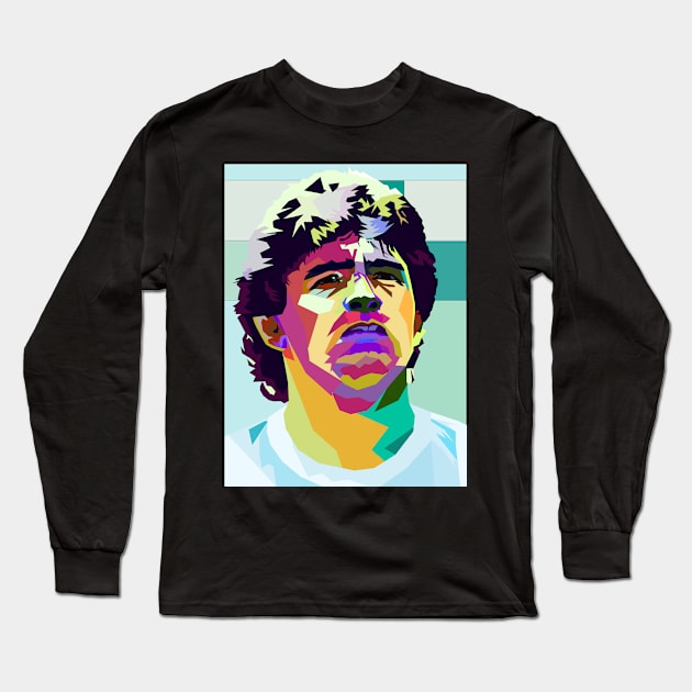 Diego Maradona WPAP with Background Long Sleeve T-Shirt by Rumah Animaton